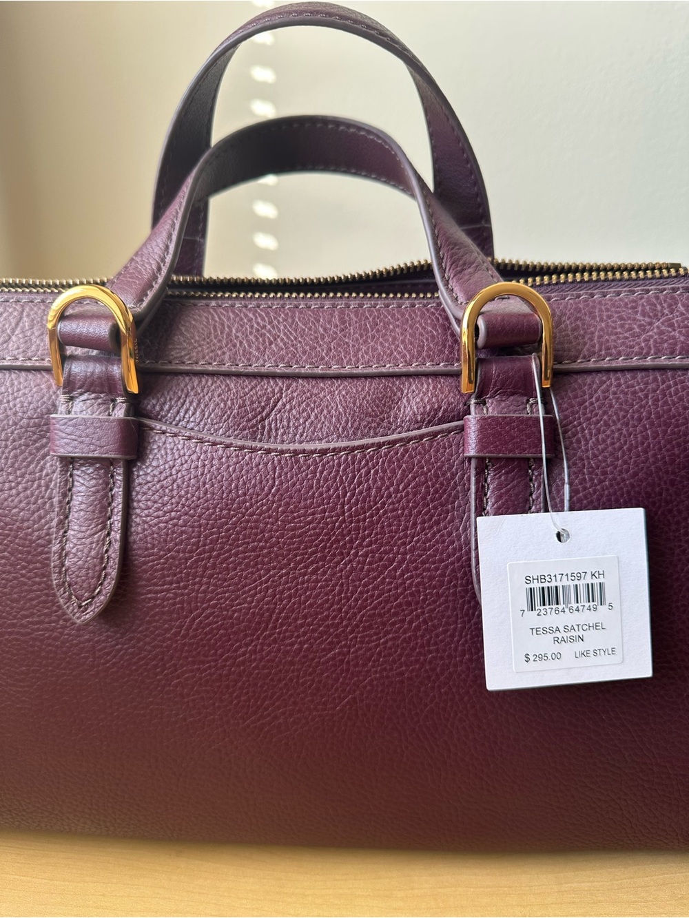 Fossil Women’s Raisin Pebbled Leather Satchel and Wallet Set - Picture 2 of 8